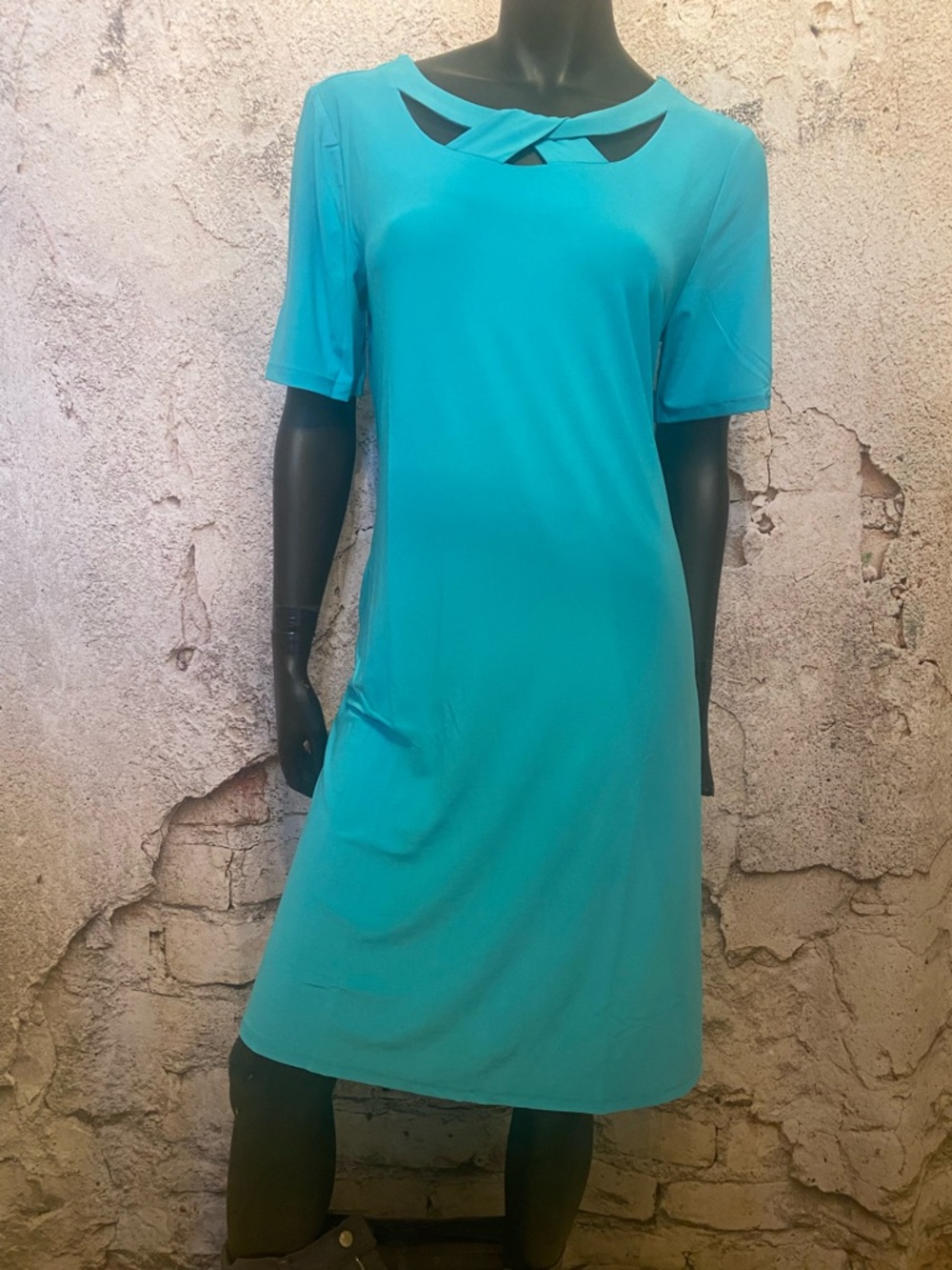 Nina Leonard Teal Jersey Dress NEW